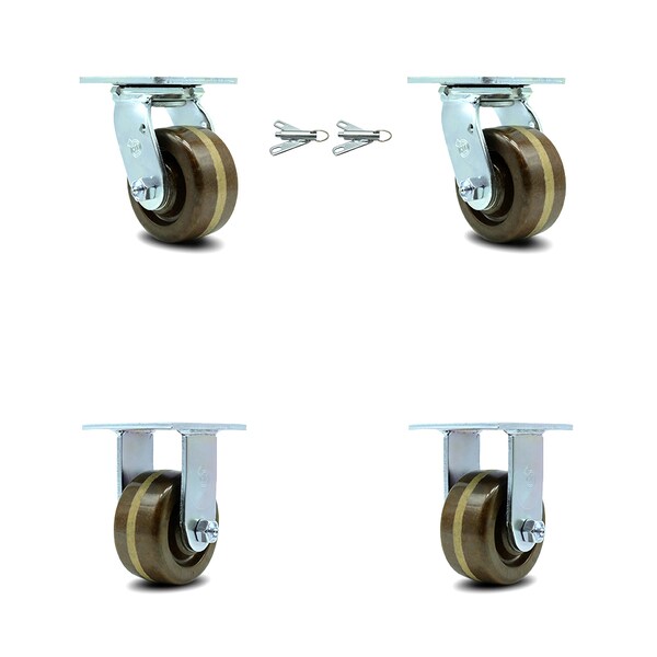 Service Caster 4 Inch High Temp Phenolic Caster Set with Roller Bearings 2 Swivel Lock 2 Rigid SCC-30CS420-PHRHT-BSL-2-R-2 - main